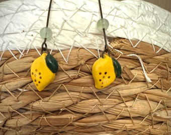 Ceramic lemon earrings / ceramic jewelry / ceramic earrings / lemon earrings / fruit earrings / hypoallergenic