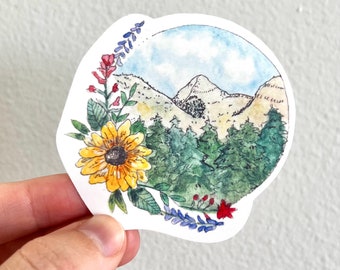 Sunflower Utah mountain art water bottle vinyl sticker, mountain sticker, Utah art decal, mountain art decal