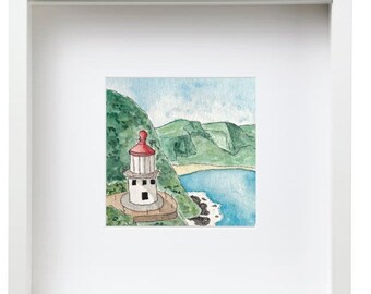 Makapu’u lighthouse Hawaii Art Print, Lighthouse art, Ocean art, watercolor art, watercolor lighthouse, Hawaii art