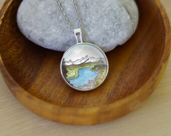 Idaho Mountain river  necklace / mountain necklace / Watercolor necklace / landscape necklace / original art necklace