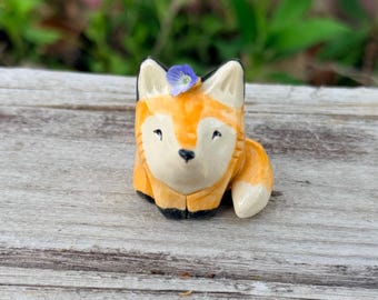 Figura de cerámica de zorro del bosque, mini jarrón portaflores con forma de tótem animal