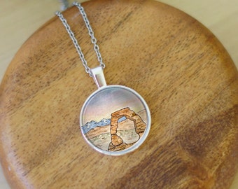 Utah Arches art necklace / Watercolor necklace / art print necklace / landscape necklace / original art necklace / wearable art necklace