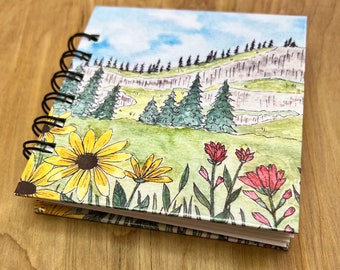 Mountain flowers mini 4x4 Watercolor spiral Book, Art Journal, Field Sketchbook, Travel Art Book, Watercolor Book, Pocket Painting Book