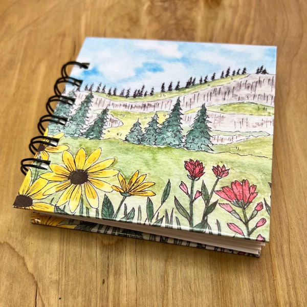 Mountain flowers mini 4x4 Watercolor spiral Book, Art Journal, Field Sketchbook, Travel Art Book, Watercolor Book, Pocket Painting Book