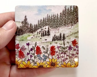 Mount Naomi Wildflowers Mountains Watercolor refrigerator magnet, artwork magnet, watercolor magnet, mountain magnet