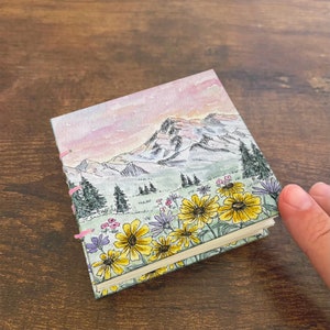 Pastel Mountain flowers Handmade mini 3x3 Watercolor Book, Art Journal, Field Sketchbook, Travel Art Book, Watercolor Book