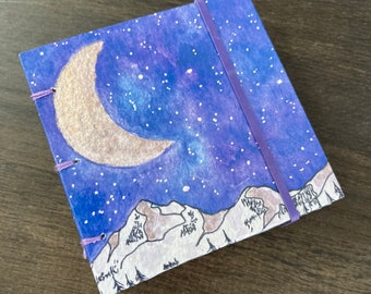 Galaxy mountain moon mini 3x3 Watercolor Book, Art Journal, Field Sketchbook, Travel Art Book, Watercolor Book, Pocket Painting Book