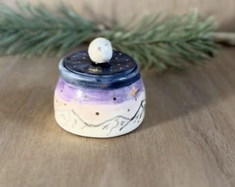 ceramic galaxy moon jewelry box, trinket box, ceramic jewelry box, mini storage box