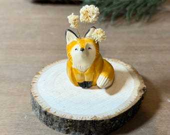 Ceramic woodland flower Fox figurine, totem, spirit clay animal