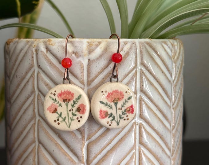 Featured listing image: Ceramic Indian paint brush flower earrings / ceramic jewelry / ceramic earrings / wildflower earrings  / hypoallergenic