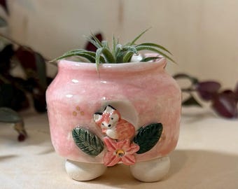 Ceramic pink Fox mini Air plant holder pot, ceramic mini planter, mini plant pot, mini plant holder, handmade ceramic plant pot