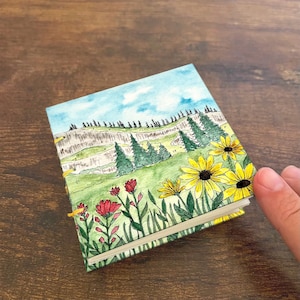 Mountain flowers Handmade mini 3x3 Watercolor Book, Art Journal, Field Sketchbook, Travel Art Book, Watercolor Book, Pocket Painting Book