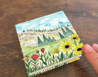 Mountain flowers Handmade mini 3x3 Watercolor Book, Art Journal, Field Sketchbook, Travel Art Book, Watercolor Book, Pocket Painting Book