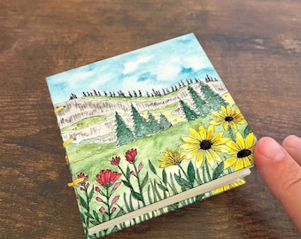 Mountain flowers Handmade mini 3x3 Watercolor Book, Art Journal, Field Sketchbook, Travel Art Book, Watercolor Book, Pocket Painting Book