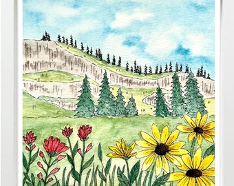 Tony Grove Utah Wildflowers Watercolor Print, Utah Art, mountain art, watercolor art