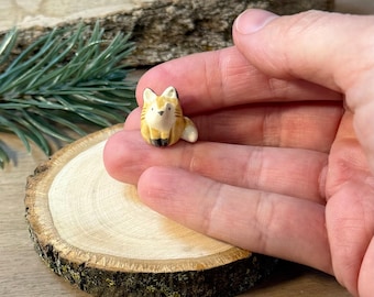 Tiny Ceramic woodland Fox totem, spirit clay animal, collectible figurine