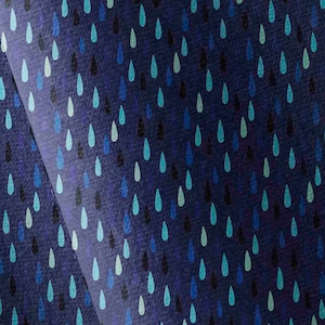 Waterproof Raindrop Print Softshell Fabric by the Metre - Navy Blue Weather Pattern Material for DIY Kids Raincoats