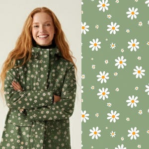 Tkanina Daisy, tkanina typu soft shell, tkanina na płaszcze przeciwdeszczowe, tkanina typu softshell, wodoodporna tkanina na kurtki, tkanina Daisy, tkanina w kwiaty, tkanina