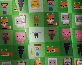 8-bitars pixeltryckstyg – bomullssatin, halvmeter, 167 cm brett | Gamer Bedding, barnpyjamas och quilttyg, tryckt på beställning