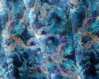 Copper Teal Nebula Canvas Fabric | Waterproof Blue Orange Space Print | Outdoor Bag Cloth | Half Metre