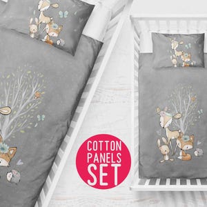 Woodland Blanket Panel set, PREMIUM COTTON, pillows, beddings, Quilting Panel, Blanket Panel, Panel for blankets Baby Panels, , Choose size image 1