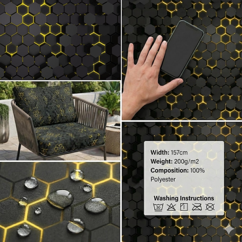 Tactical Gear , Techwear Aesthetic, Hydrophobic Oxford 600D, Geometric Honeycomb Print, Futuristic Camo, Garden Furniture Upholstery image 2