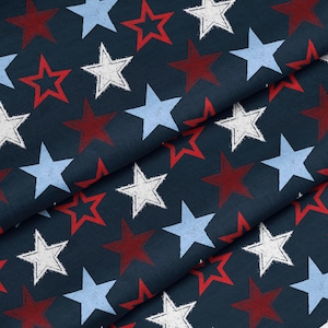 Waterproof Star Print Softshell Fabric by the Metre - Navy Blue Nautical Pattern Material for DIY Kids Raincoats and Bags