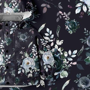 Dark Floral Softshell Fabric, Water-Resistant, Breathable, OEKOTEX Certified