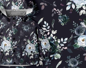 Dark Floral Softshell Fabric, Water-Resistant, Breathable, OEKOTEX Certified