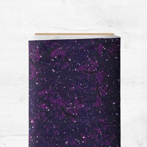 Galaxy Softshell Fabric – Dark Violet Night Sky Print | Water-Repellent, Fleece Backed | Raincoat & Jacket Fabric by the Half Metre image 3