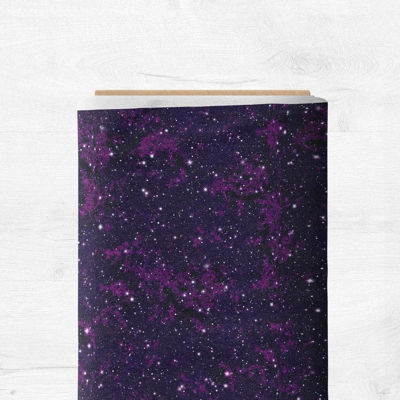 Galaxy Softshell Fabric – Dark Violet Night Sky Print | Water-Repellent, Fleece Backed | Raincoat & Jacket Fabric by the Half Metre image 3