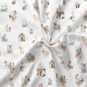 Farm Animal Softshell Fabric | Waterproof Chicken Pig Goat Print | Cottagecore Watercolour | Kids Raincoat Sewing Cloth by theHalf  Metre