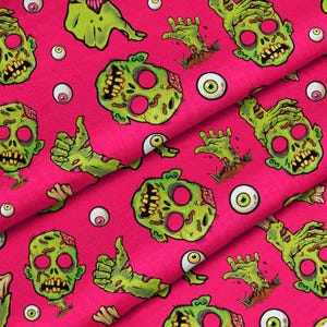 Zombie Print Softshell Fabric | Halloween Waterproof Raincoat Cloth | Sold by Half Metre | Kids Adults Spooky Outdoor Jacket Sewing
