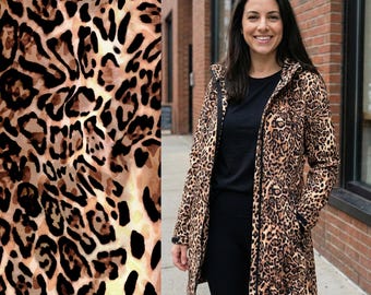 Leopard Print Softshell Fabric, Water-Resistant, Breathable, Apparel Textile