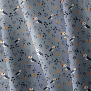 Waterproof Softshell Fabric with Bird Puffin Print by the Metre - Ideal for DIY Raincoats and Outdoor Jackets