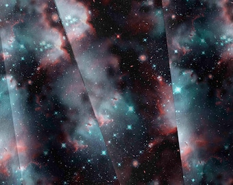 Pink Teal Nebula Canvas Fabric | Waterproof Rose Cyan Space Print | Outdoor Bag Making | Half Metre