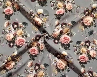 Vintage Floral Softshell Fabric, Water-Resistant Outdoor Material