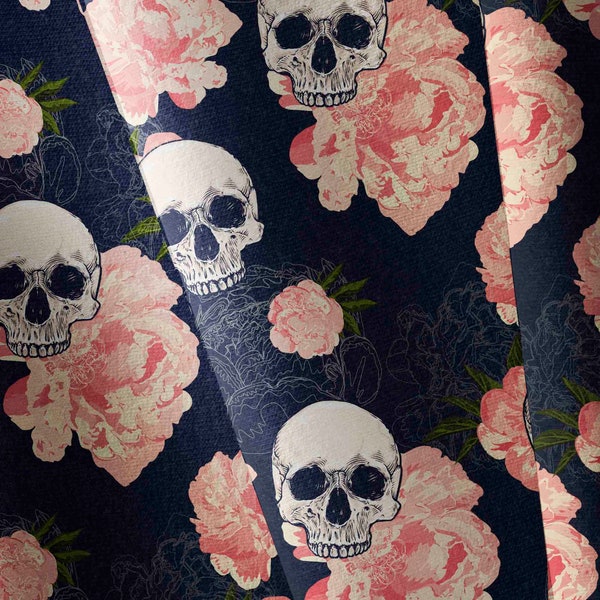 Tissu en toile, toile résistante à l'eau, stoff, mètres extérieurs, tissu imperméable, tissu extérieur, Skull_Flowers