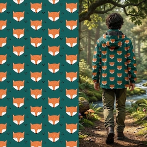 Fox Print Softshell Fabric | Waterproof Material for Raincoats, Dog Coats, and Bags