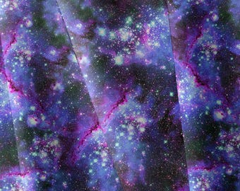 Magenta Galaxy Canvas-Stoff | Wasserfester violett-rosa Sternenprint | Ideal für Outdoor-Taschen | 0,5 Meter