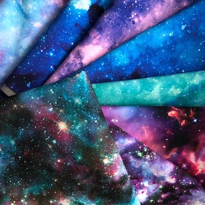 Galaxy Softshell Fabric – Dark Violet Night Sky Print | Water-Repellent, Fleece Backed | Raincoat & Jacket Fabric by the Half Metre image 4