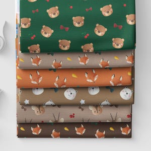 Cute Animals, Fox, Bear, Deer Fabric, Soft shell fabric, raincoat fabric, softshell fabric,waterproof fabric for jacket,
