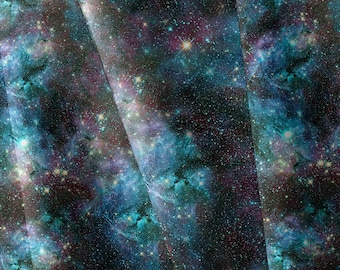 Cosmic Dust Canvas Fabric | Waterproof Teal Rust Star Print | Outdoor Bag Making Cloth | Half Metre