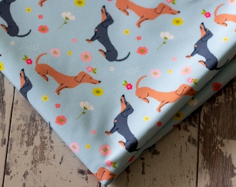 Dachshund Floral Softshell Fabric, Water-Resistant Outdoor Material
