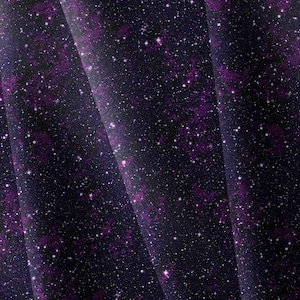 Galaxy Softshell Fabric – Dark Violet Night Sky Print | Water-Repellent, Fleece Backed | Raincoat & Jacket Fabric by the Half Metre image 1