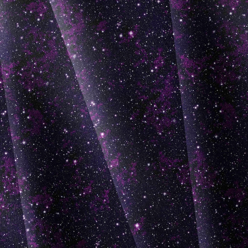Galaxy Softshell Fabric – Dark Violet Night Sky Print | Water-Repellent, Fleece Backed | Raincoat & Jacket Fabric by the Half Metre image 1