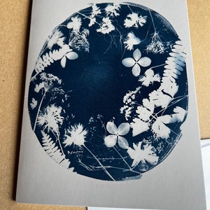 Window to My Garden is the name of this cyanotype print on this greeting card