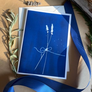 Cartes d’art cyanotype de lavande, cartes de vœux 5 x 7