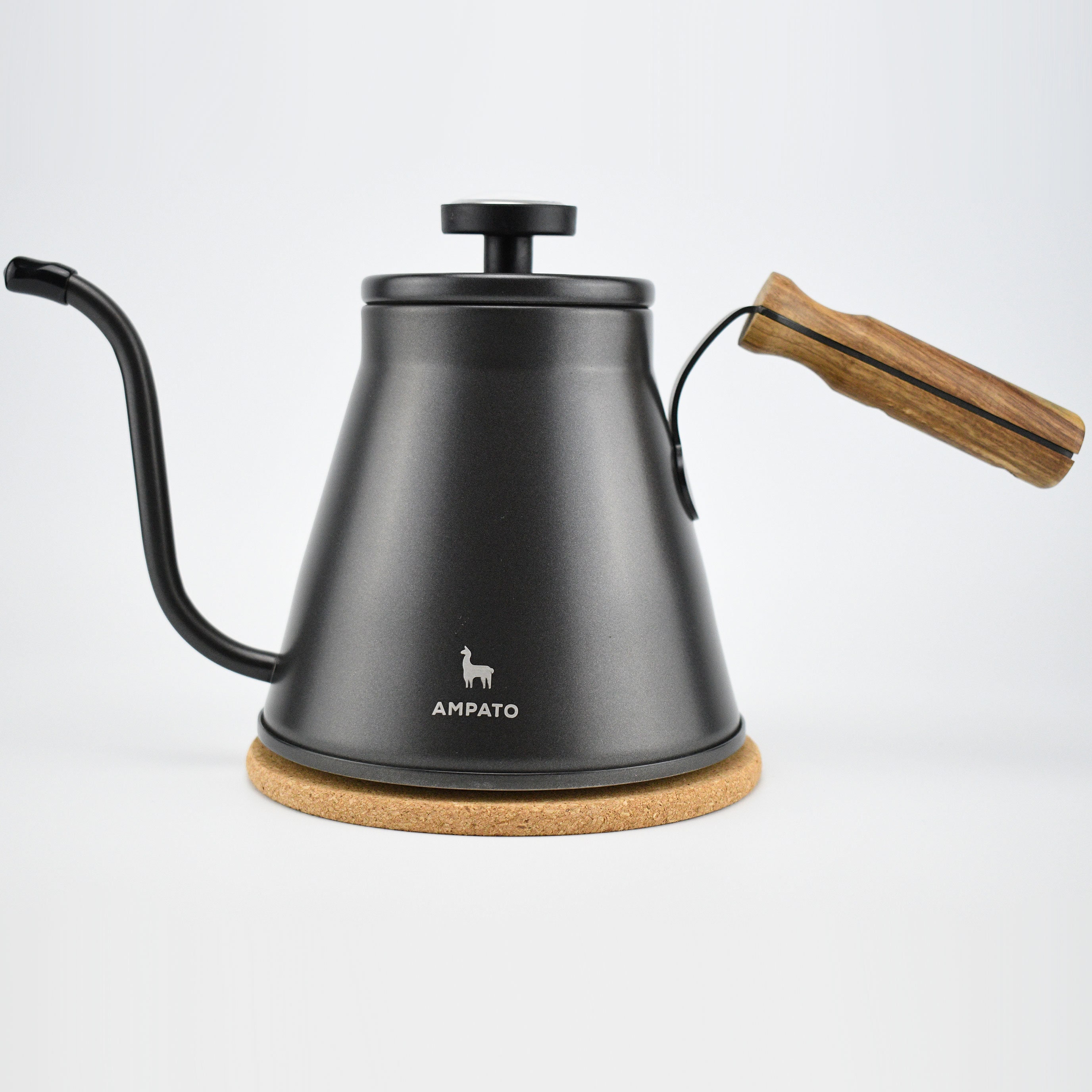 White Enamel Pourover Kettle with Wood Handle