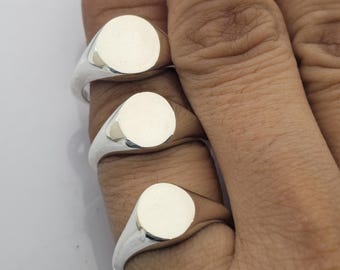 Sterling Silver Oval Signet Ring: Unisex Engravable Pinky Ring